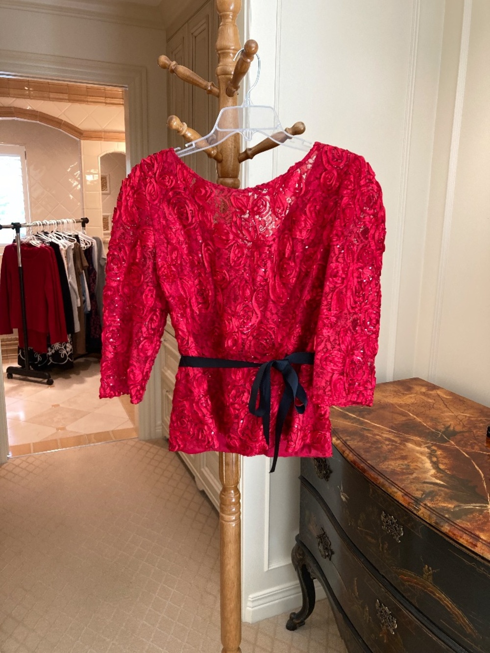 Alex Evenings Floral Rosette Sequin Lace Top